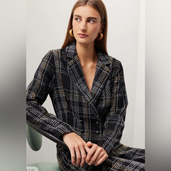 Slate & Willow Jacket Coat Cardigan  Black Tweed Business Cocktail Preppy L - Picture 1 of 8